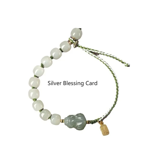 Water Ice Old styled Bead Simple Hand knitted Bracelet Silver Blessing Card - Shop at LoveMi