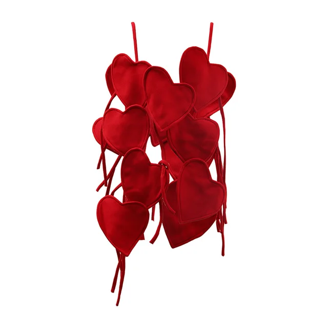 Heart shaped Multi part Hollow out Irregular Spaghetti strap Vest Red - Shop at LoveMi