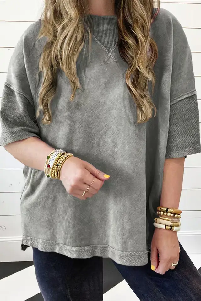Casual Loose Plus Size Half sleeve Top Gray - Shop at LoveMi