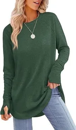 Solid Color Split-finger Long-sleeved Shirt Loose Mid-length - Dark Green