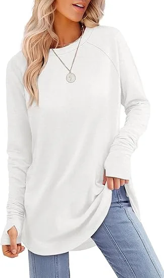 Solid Color Split finger Long sleeved Shirt Loose Mid length White - Shop at LoveMi