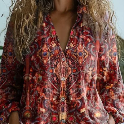 Women's Top V neck Printed Exquisite Linen Ncs02524120303 Xxl - Shop at LoveMi