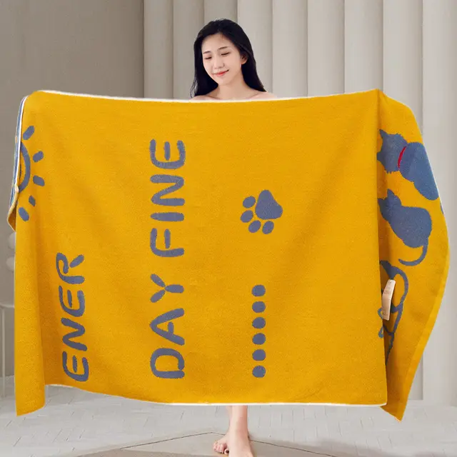 Household Thickened Absorbent Cotton Bath Towel Cat Yellow - Shop at LoveMi