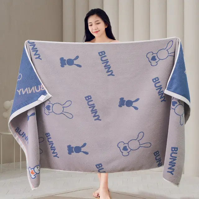 Household Thickened Absorbent Cotton Bath Towel Rabbit Gray - Shop at LoveMi