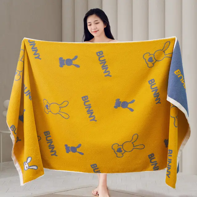 Household Thickened Absorbent Cotton Bath Towel Rabbit Yellow - Shop at LoveMi