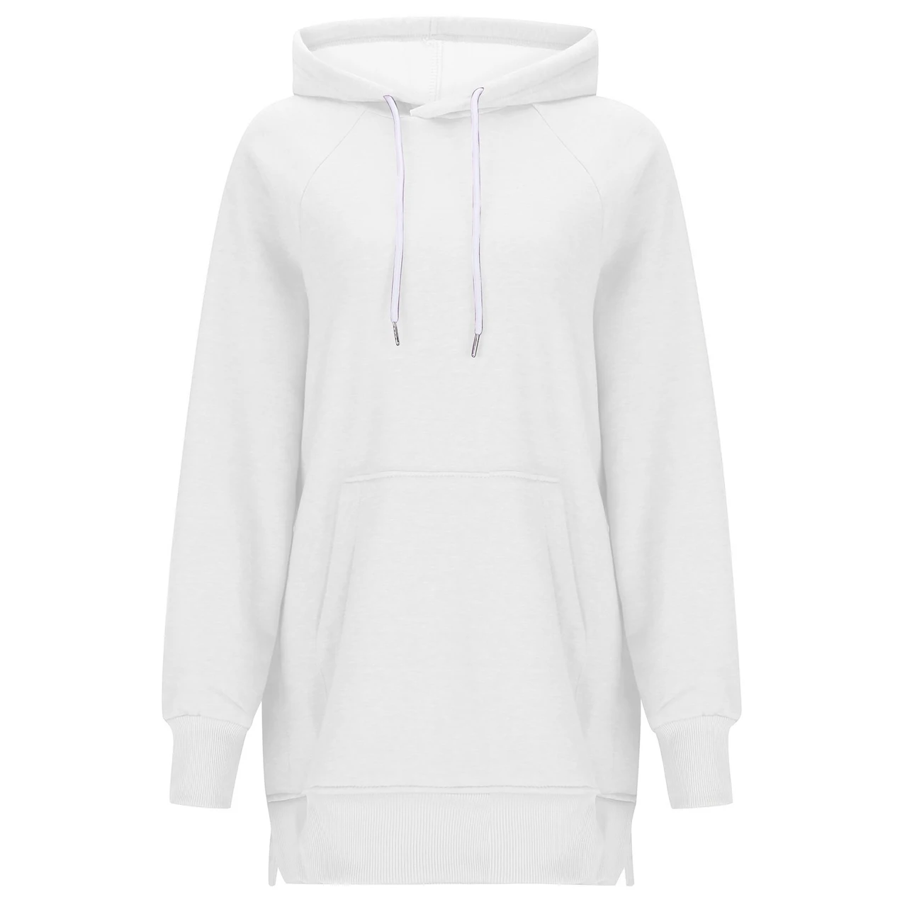 Women's Solid Colour Hooded Split Shoulder Sleeve Sweater - White