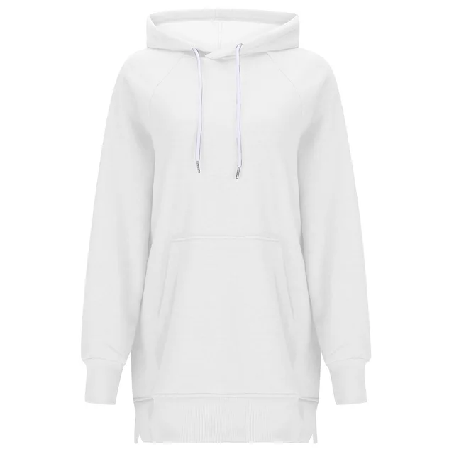 Women's Solid Color Hooded Split Shoulder Sleeve Sweater White - Shop at LoveMi