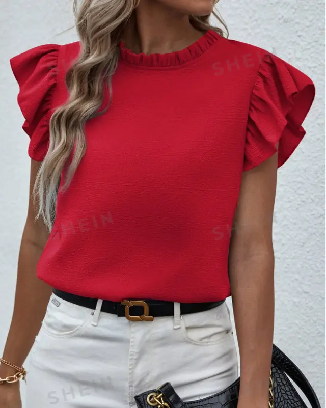 Fashion Straight Pullover Temperament Blouse Red - Shop at LoveMi