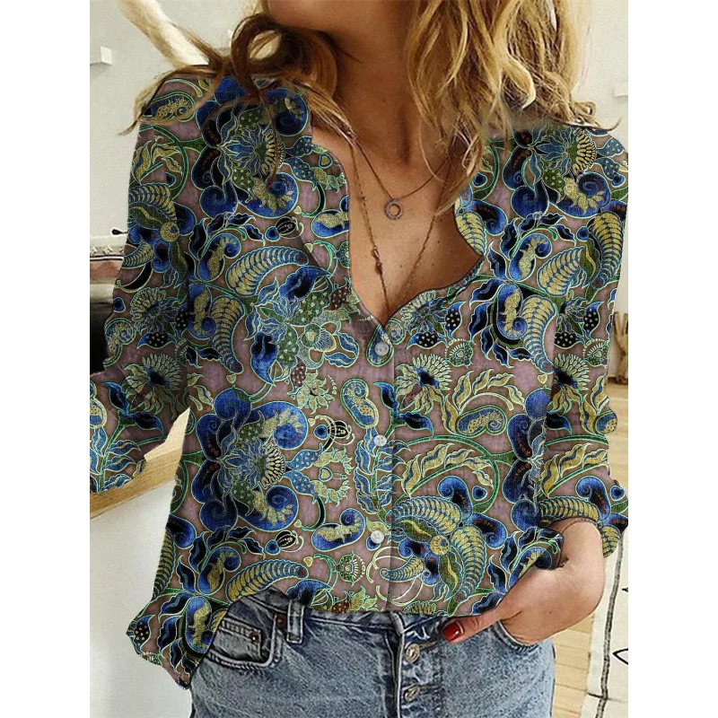 Women's 3d Printed Polka Dot Butterfly Long Sleeve Turn down Collar Casual Shirt Style 9 - Shop at LoveMi