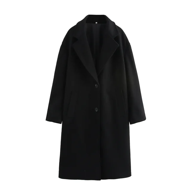 Women's Solid Color Polo Collar Baggy Coat Black - Shop at LoveMi
