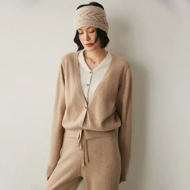 Women's Fake Two piece V neck Sweater Elegant Camel - Shop at LoveMi