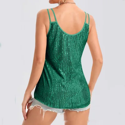 Hot Girl Vest Sequins V neck Strap Green - Shop at LoveMi