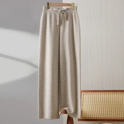 Women's Wool Knitted Wide leg Pants Mop Light Camel - Shop at LoveMi
