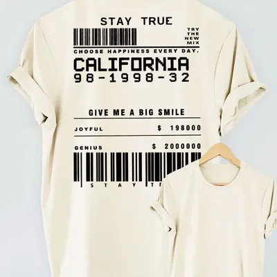 STAY TRUE Letter Print Short sleeve Crew Neck Apricot - Shop at LoveMi