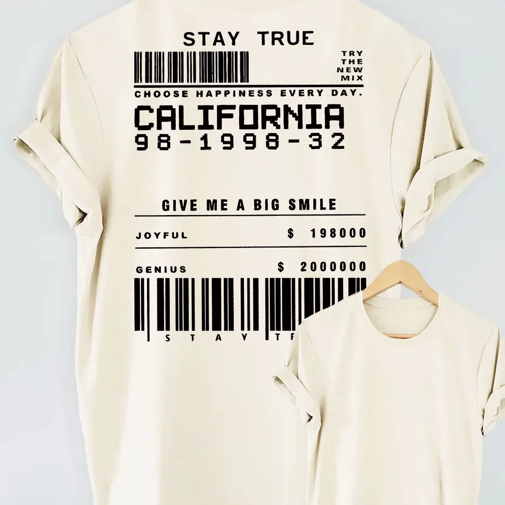 STAY TRUE Letter Print Short sleeve Crew Neck Apricot - Shop at LoveMi
