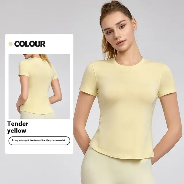 High grade Short Sleeve Waist controlled Slim Fit Slimming Sports Short Sleeve Tender Yellow - Shop at LoveMi
