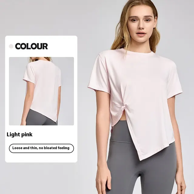 New Yoga Wear Short Sleeve Split Breathable Exercise Top Light Pink - Shop at LoveMi