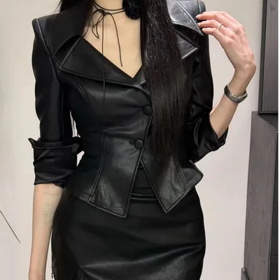 European And American Style Solid Color Waist Tight Long Sleeve Coat Black - Shop at LoveMi