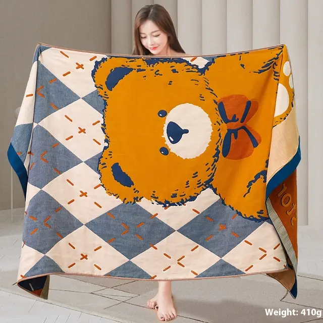 Four layer Cotton Gauze Large Bath Towel Soft And Not Easy To Lint Water absorbing Quick drying Blue Bear - Shop at LoveMi