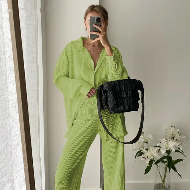 Women's Fashionable Simple Wide leg Pants Suit Light Green - Shop at LoveMi