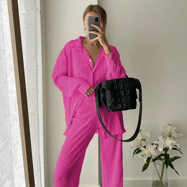 Women's Fashionable Simple Wide leg Pants Suit Rose Red - Shop at LoveMi