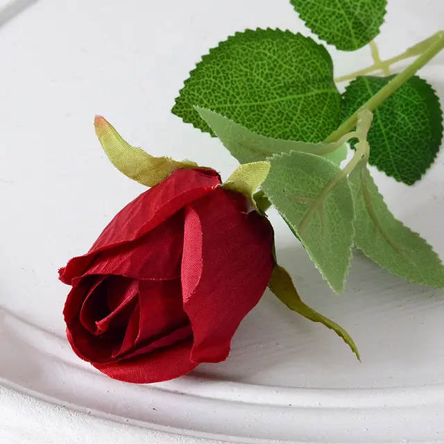 Single Flannel Rose Waterfall Flower Wall Home Wedding Decoration Valentine's Day Artificial Flower Lover Bud Wine Red - Shop at LoveMi