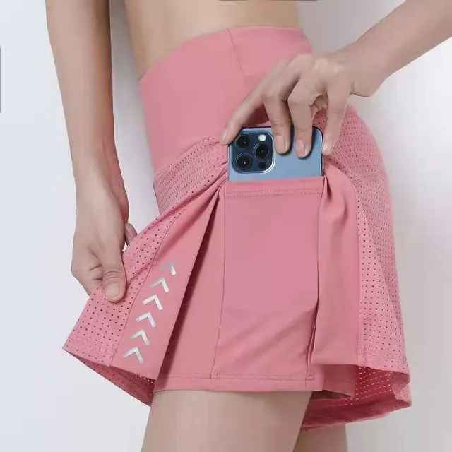 Luminous Printed Pocket Sports Culottes Women's High Waist Mesh Breathable Pink - Shop at LoveMi