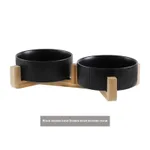 Black Double Bowl Wooden Rack