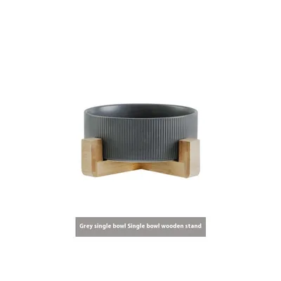 Pet Simple Wooden Frame Anti tumble Ceramic Bowl Gray With Wooden Frame - Shop at LoveMi