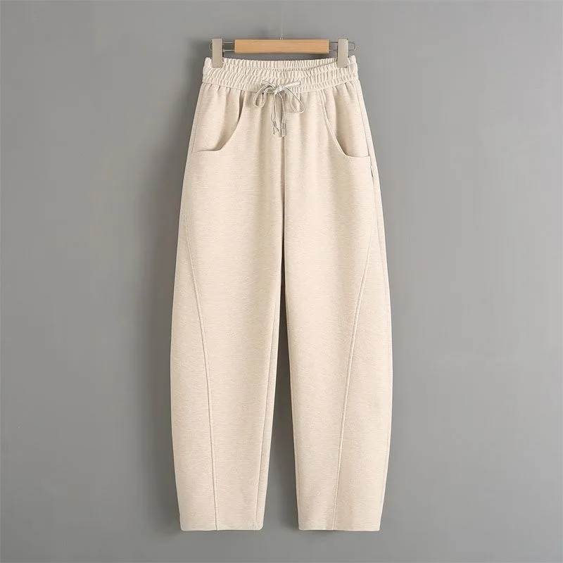 Fleece-lined Elastic Sickle High Waist Slimming Pants - Spring And Autumn Apricot