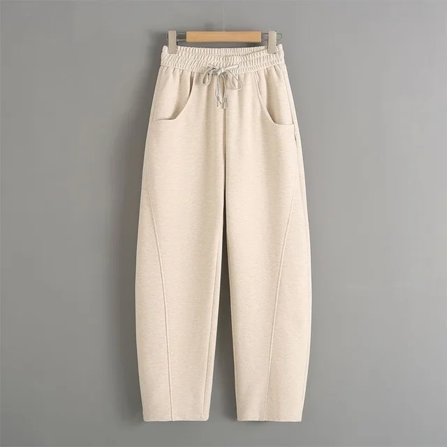 Fleece lined Elastic Sickle High Waist Slimming Pants Spring And Autumn Apricot - Shop at LoveMi