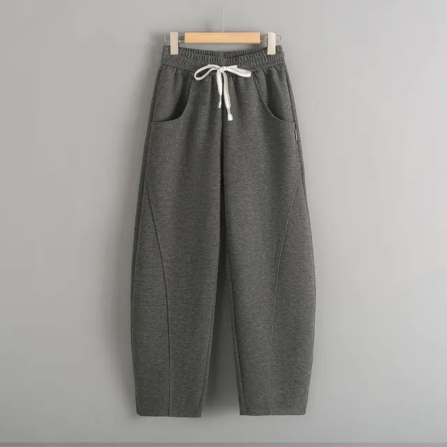 Fleece lined Elastic Sickle High Waist Slimming Pants Spring And Autumn Dark Gray - Shop at LoveMi