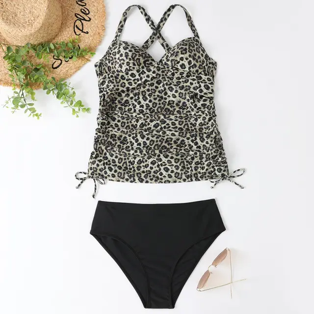 Women's Seperated Swimwear Solid Color Nylon Slim Fit Slim Looking Clothes - Leopard Print