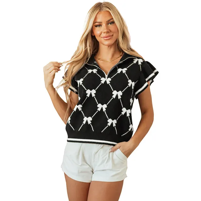 Summer New Colorblock All matching Knitted Short sleeved T shirt For Women Black - Shop at LoveMi