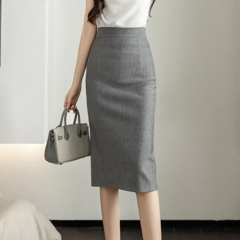Stretch A Line Sheath Skirt Elegant Tight Skirt Gray - Shop at LoveMi