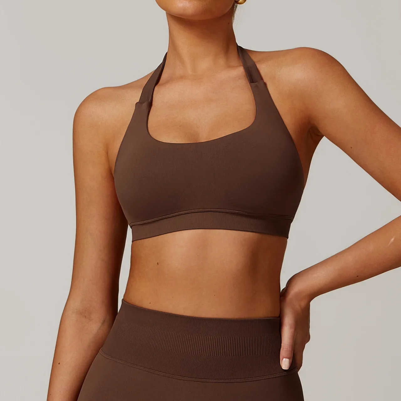 Naked Women Quick-drying Sports Elasticity Halterneck Vest - Brown