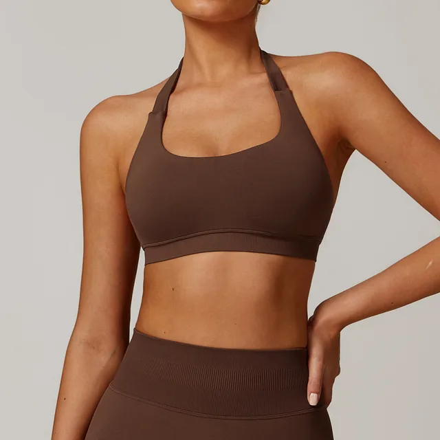 Naked Women Quick drying Sports Elasticity Halterneck Vest Brown - Shop at LoveMi
