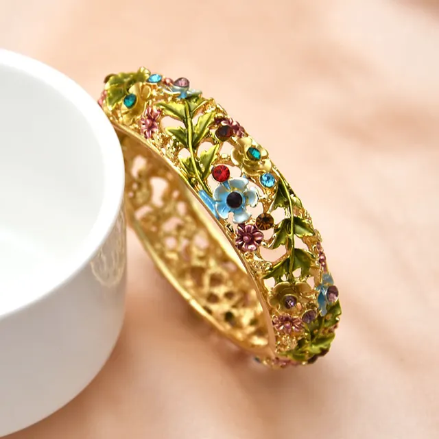 Retro Rose Diamond Studded Hollow Alloy Cloisonne Antique Painted Bracelet For Women 04 Color 1495 - Shop at LoveMi