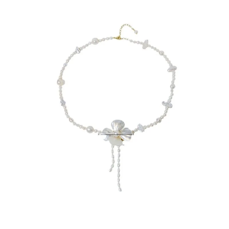 Tassel Necklace Shell Flower Pendant Advanced Clavicle Chain White - Shop at LoveMi
