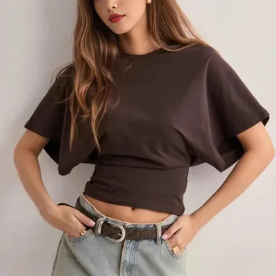 Summer Batwing Sleeve T shirt Ins Fashion Round Neck Pullover Short sleeved Tops For Women Clothing A2 4Xl - Shop at LoveMi