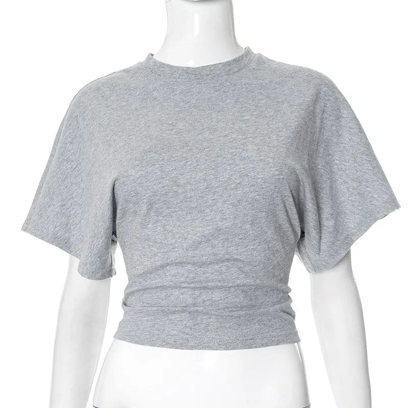 Summer Batwing Sleeve T-shirt Ins Fashion Round Neck Pullover Short-sleeved Tops For Women Clothing - Grey - View 1