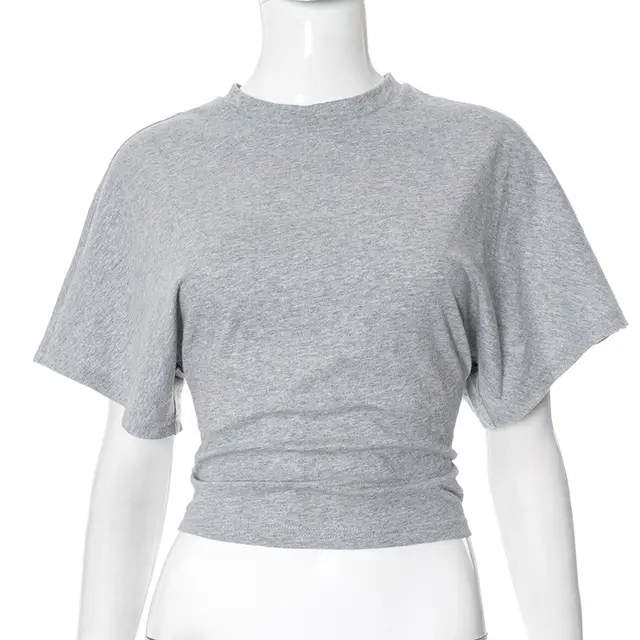 Summer Batwing Sleeve T shirt Ins Fashion Round Neck Pullover Short sleeved Tops For Women Clothing Grey - Shop at LoveMi