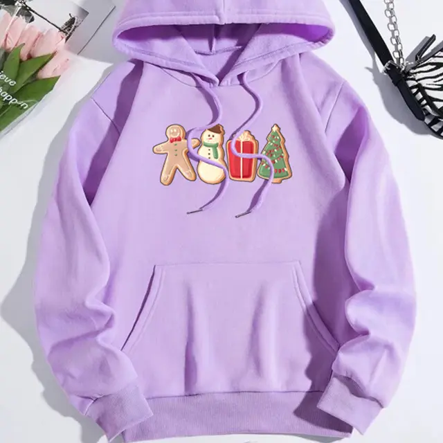 Autumn And Winter Printing Graphic Drawstring Hoodie Purple - Shop at LoveMi
