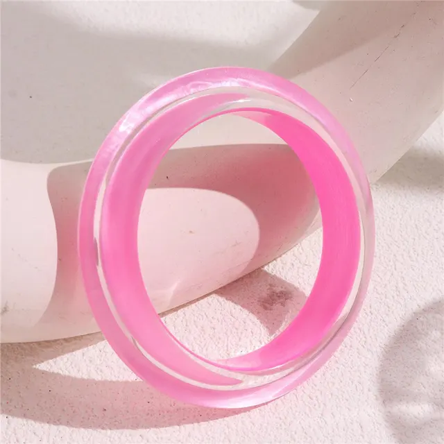 Colorful Acrylic Bracelet Irregular Round Resin Bracelet Pink 3 - Shop at LoveMi