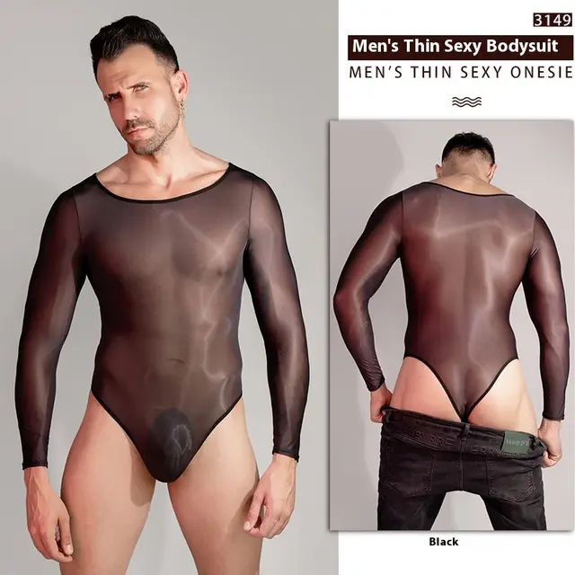 Breathable Tight High Elastic Sexy Long Sleeve Triangle Men's Sexy One piece Black - Shop at LoveMi