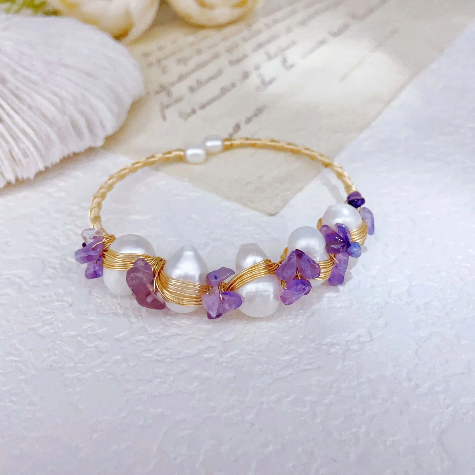 Hand-woven Pearl Bracelet Versatile Item - Gold