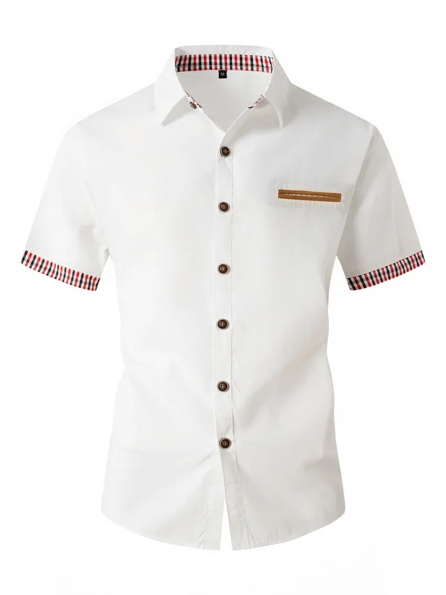 Summer Fashion Men's Plaid Colorblock Short Sleeve White - Shop at LoveMi