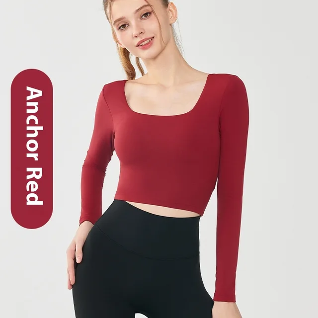 Backless Square Collar Slimming Outer Wear Sports Top With Chest Pad Ankela Red - Shop at LoveMi
