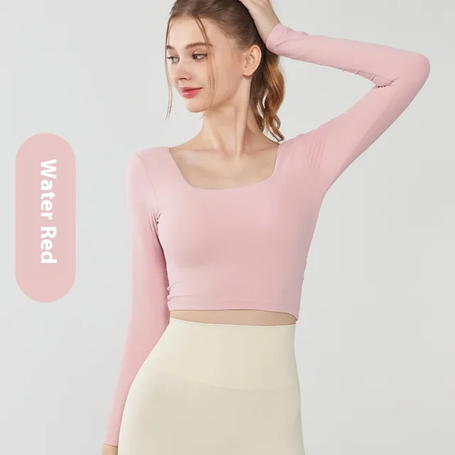 Backless Square Collar Slimming Outer Wear Sports Top With Chest Pad Bright Pink - Shop at LoveMi