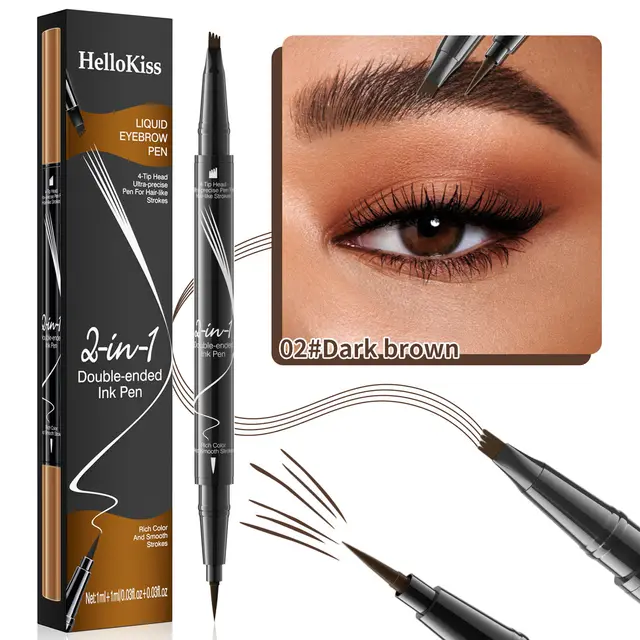Double headed Liquid Eyebrow Pencil Quick drying Sweat resistant Not Smudge 02 Dark Brown - Shop at LoveMi